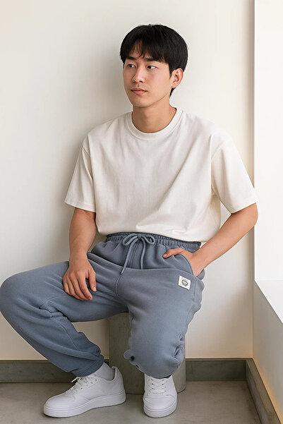 COMBİNE MİCHAİL Men's Elastic Waist Loose Gray Sweatpants