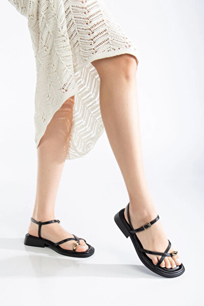 ZENGEZUR MALL Drnds Nordi Black Leather Belted Sandals (215126) (Size: 39)