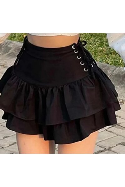 OEM Siyah Bağlama Detaylı Kat Kat Mini Etek🤩🤩