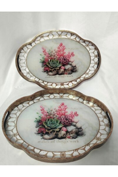 AROW İtalyan Oval Ahşap 2’li Büyük Ve Küçük Boy Tepsi Seti