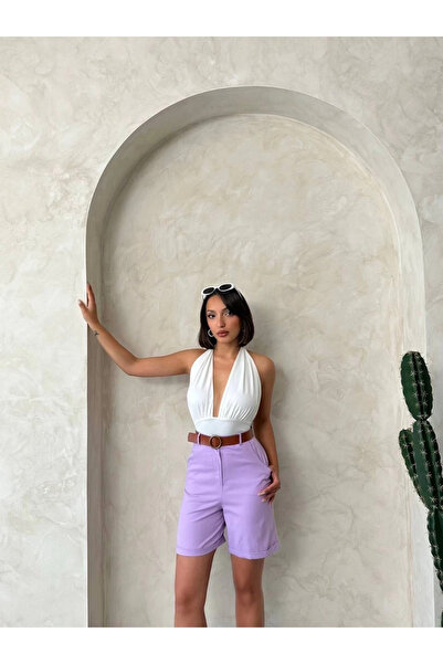 ZENGEZUR MALL Drnds Belted Gabardine Shorts Lilac S25735 (214947) (Size: S)