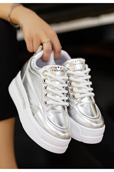 ZENGEZUR MALL Drnds Lulu Silver Patent Leather Lace-Up Sneakers (223102) (Size: 36)