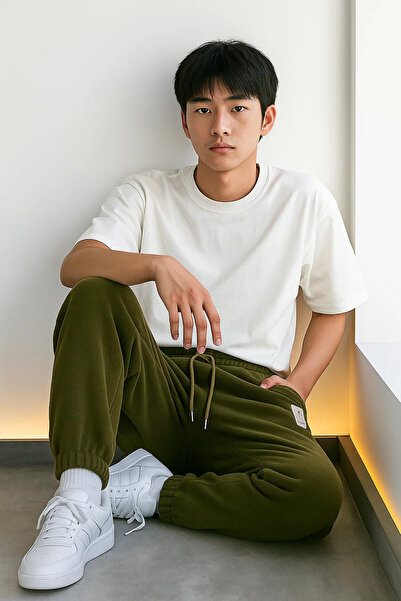 COMBİNE MİCHAİL Men's Elastic Waist Loose Khaki Sweatpants