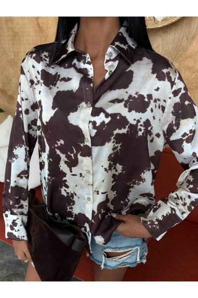 Kamber Woman Women's Tie Dye Patterned Satin Shirt