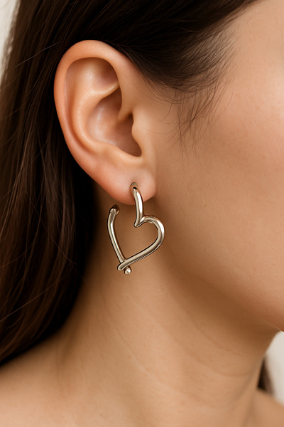 AFRODİTGOLDBUJİTERİ Heart silver hoop earrings
