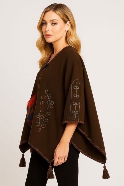 sf collection Women's Casual Model Fur Detailed Knitwear Knitted Poncho