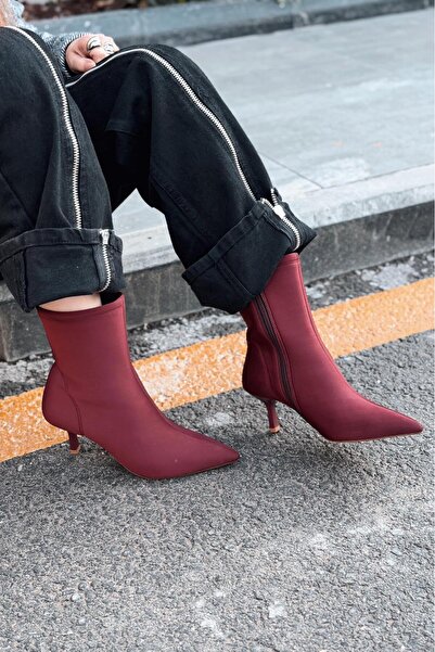 I Love Shoes Evelin Women's Diver Thin Heeled Boots Burgundy