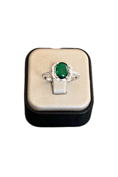 Turkuaz Silver Yeşil Kuvars Oval Model Yüzük