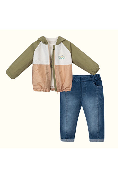 Necix's Erkek Çocuk Yeşil Renk Bloklu Kapüşonlu Yağmurluk Tişört Kot Pantolon...
