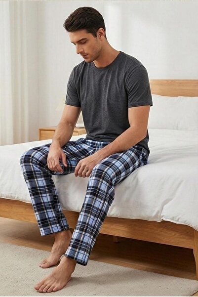 MORRO Men's 100% Cotton Interlock Pajama Bottoms Casual Home Wear Comfortable Plaid Pajama Bottoms