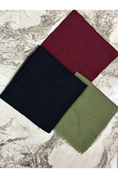 GREEN OFFICIAL Kadın 3lü Yazma Düz Renk Eşarp Tülbent