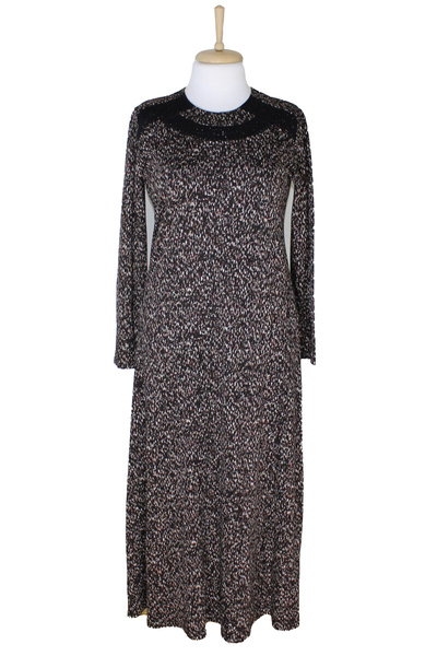 HESNA Women's Asude Winter Quality Small Textured Abstract Patterned Black Plus Size Mother Dress