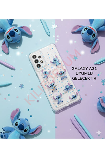 Kılıforyum Samsung Galaxy A31 Case with Card Holder Camera Protection Printed Corner Protection Transparent G-Card Case