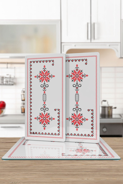 Decovetro Glass Presentation Serving Plate Set of 3 Square with Cross Stitch Pattern