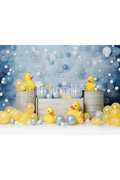 Minimalisfy Neşeli Baloncuklu Ördek Temalı Doğum Günü ve Baby Shower Arka Pla...