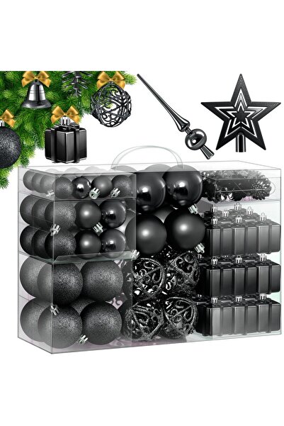 KESSER Globuri de Crăciun din plastic Set de 102 piese Negru