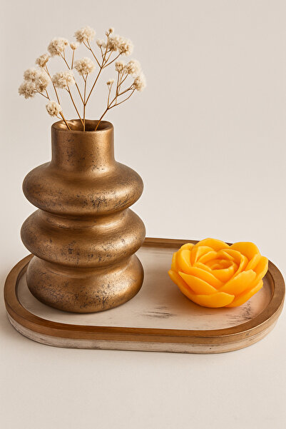 Sabletscrafts Altın Vazo & Gül Mum Dekor Seti – El Yapımı Masa Üstü Dekor | Ş...