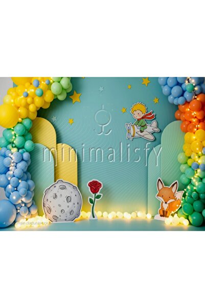 Minimalisfy Masalsı Gökyüzü Küçük Prens Ay Yıldız Balon Temalı 200x150cm Stüd...