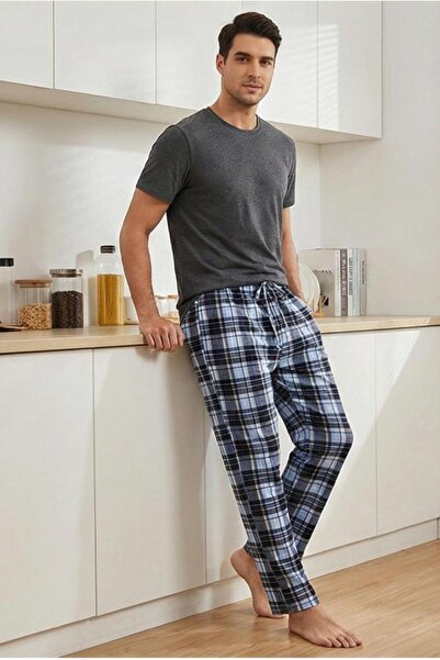 MORRO Men's 100% Cotton Interlock Pajama Bottoms Casual Home Wear Comfortable Plaid Pajama Bottoms