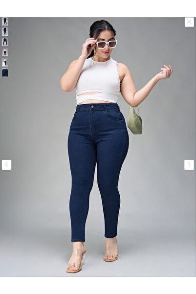 SANTA BELLA Cruze Navy Blue High Waist Women Stretch Fabric Plus Size Jean Battal Jeans Trousers