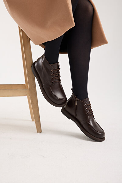 Jande Kadın Kahverengi Bağcıklı Comfort Bot – Yan Fermuarlı Günlük Yürüyüş Ay...