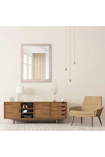 ELITECOMMERCEMARKET Decorative Wall Mirror with Off-White Wood Effect Frame, 46.5×56.5 cm