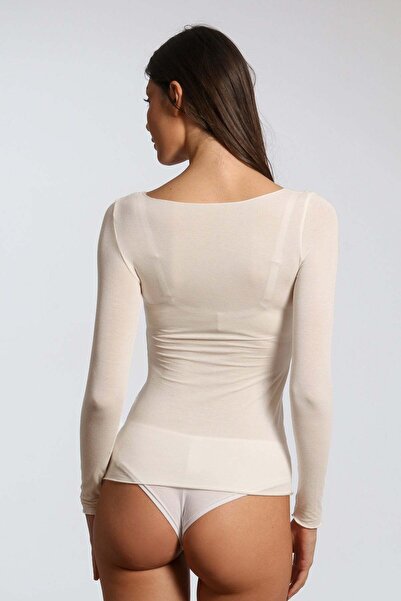 Piera Nude cashmere V-neck blouse BL007