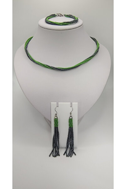 B2Y Green and black necklace, bracelet and earrings set