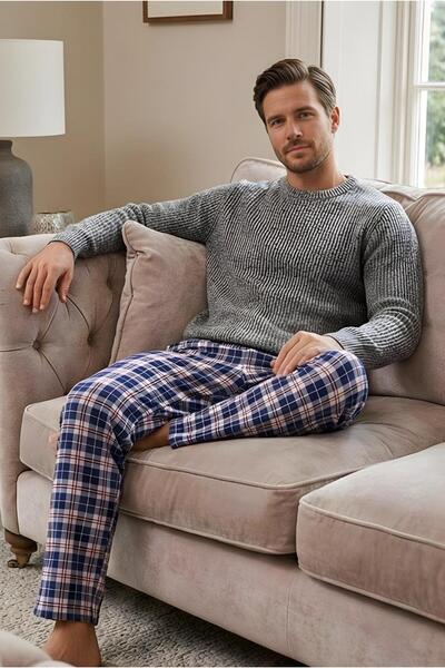 MORRO Men's 100% Cotton Interlock Pajama Bottoms Casual Home Wear Comfortable Plaid Pajama Bottoms