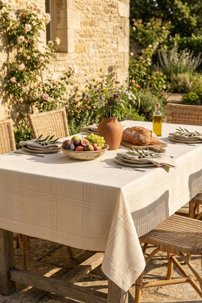 Findify Store Jasmin Cream Linen Textured Tablecloth Stain Resistant, Soft Surface