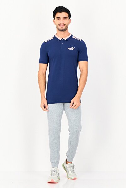 Puma Men Slim Fit Brand Logo Short Sleeve Outdoor Polo Shirt, Navy