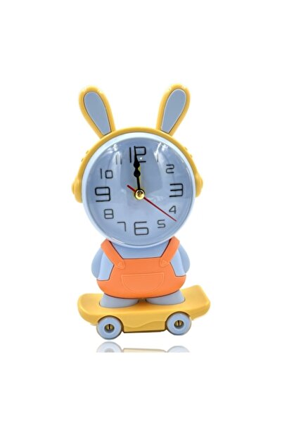 OEM Children's alarm clock, bunny on skateboard, blue, silent mechanism, with sharpener 15cm