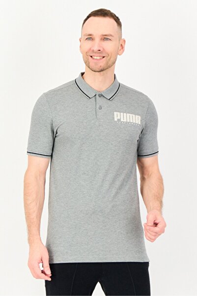 Puma Men Sportswear Fit Short Sleeve Outdoor Polo Shirt, Heather Grey