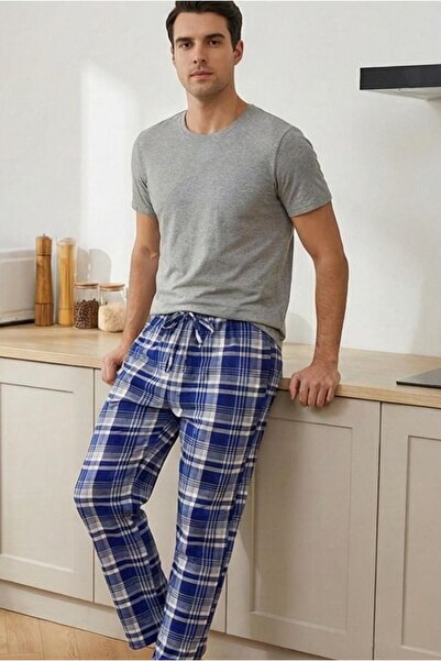 MORRO Men's 100% Cotton Interlock Pajama Bottoms Casual Home Wear Comfortable Plaid Pajama Bottoms