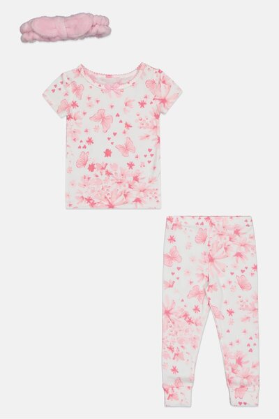 Betsey Johnson Toddlers Girl 3 Pieces Allover Print Pyjama Set With Headband, Multicolor