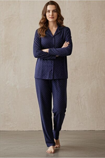 MORRO Stretch Fabric Viscose Long Sleeve Women's Pajama Set |   Comfortable Button-Down Collar Stylish Nightgown Home Wear