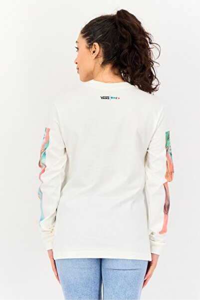 Vans Women Crew Neck Long Sleeve Graphic Print T-Shirt, White