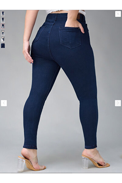 SANTA BELLA Cruze Navy Blue High Waist Women Stretch Fabric Plus Size Jean Battal Jeans Trousers