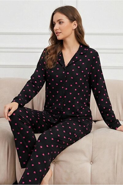 MORRO Stretch Fabric Viscose Long Sleeve Women's Pajama Set |   Comfortable Button-Down Collar Stylish Nightgown Home Wear