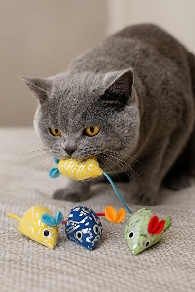 mastercat مجموعة من 4 فئران بنمط عرقي مع عشب القطط ماتاتابيلي