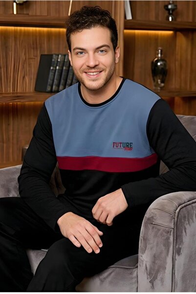 MORRO 100% Cotton Men's Long Sleeve Color Block Casual Clothing Set. - Pajama Set