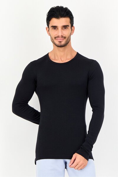 adidas Men Slim Fit Long Sleeve Solid Training T Shirt, Black