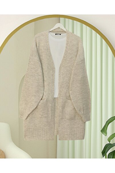 Modamorfo Double Pocket Slit Soft Cardigan -Stone