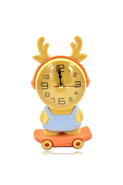 OEM Ceas desteptător copii, Ren Craciun pe skateboard, galben, mecanism silen...