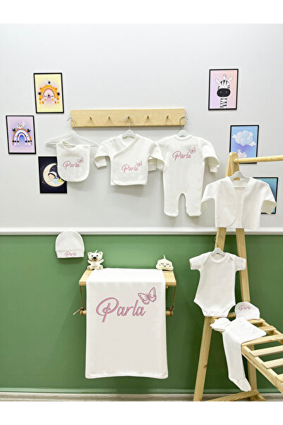 bebek desen طقم خروج من المستشفى مكون من 10 قطع مطرزة مع تصميم الفراشة