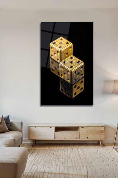 B&G DESIGN Tablou din sticlă cu tematică Golden Dice, imprimare HD decorativă...