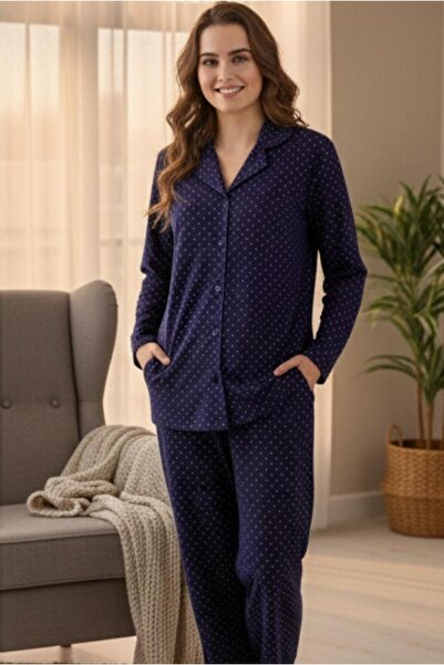 MORRO Stretch Fabric Viscose Long Sleeve Women's Pajama Set |   Comfortable Button-Down Collar Stylish Nightgown Home Wear