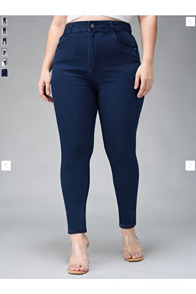 SANTA BELLA Cruze Navy Blue High Waist Women Stretch Fabric Plus Size Jean Battal Jeans Trousers