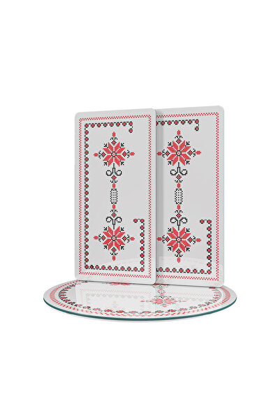 Decovetro Glass Presentation Serving Plate Set of 3 Round with Cross Stitch Pattern