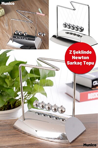 Munico Bilim Denge Topu – Newton Beşiği Çelik Bilyalı | Stres Giderici Masaüs...